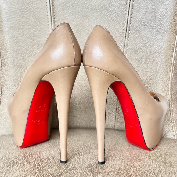 Christian Louboutin Highness 160 Nude Tan Platform Red Peep Toe Euro 38 1/2 - Picture 7 of 16